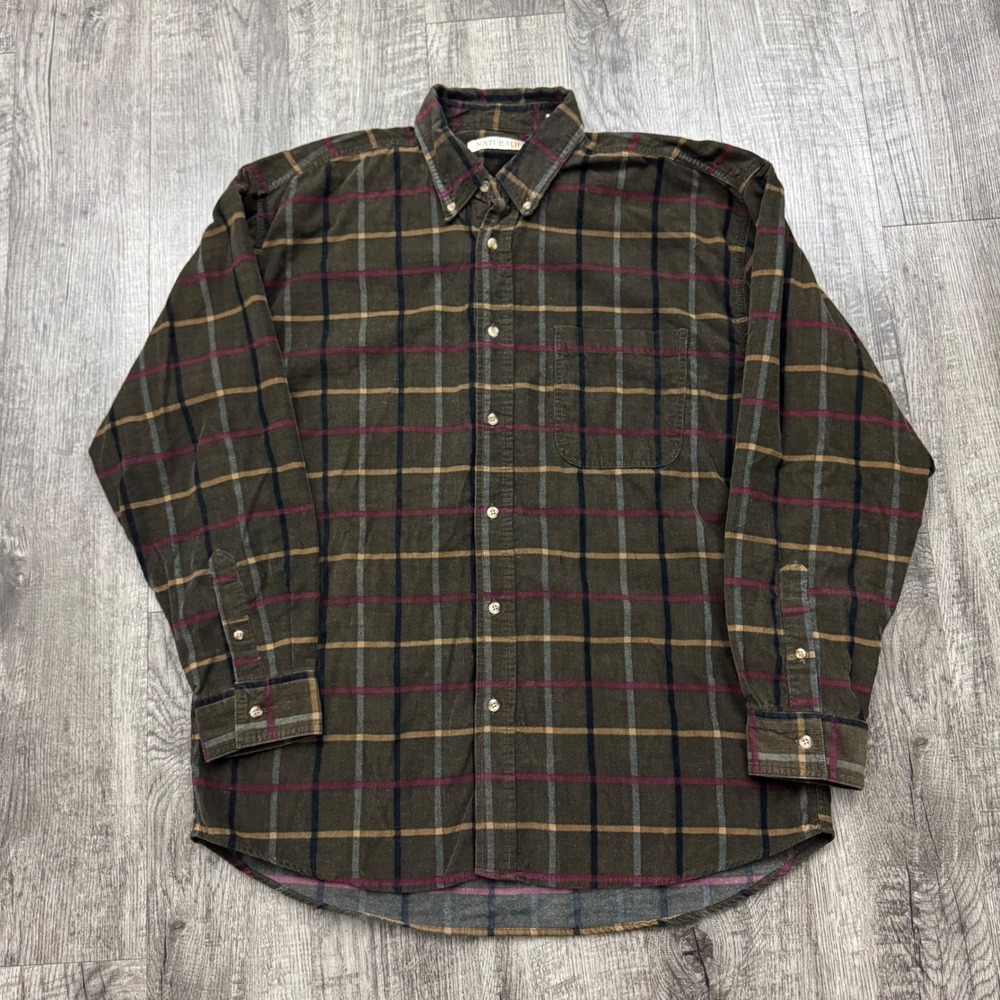 Vintage Natural Life Multicolor Plaid Corduroy Button Shirt XL